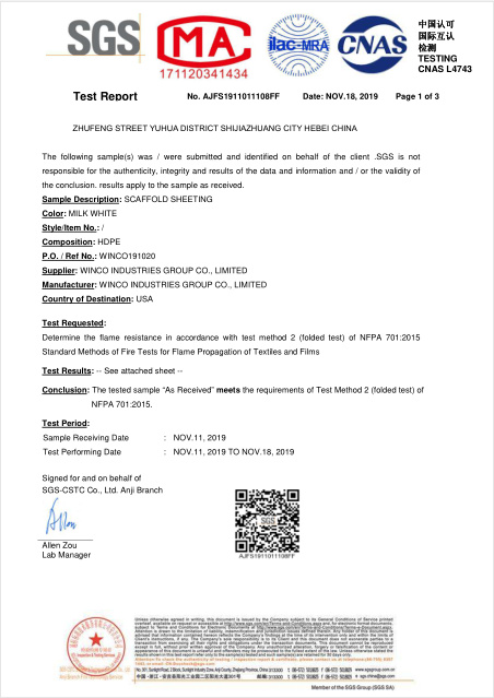 Scaffold sheeting Certificate (8-2